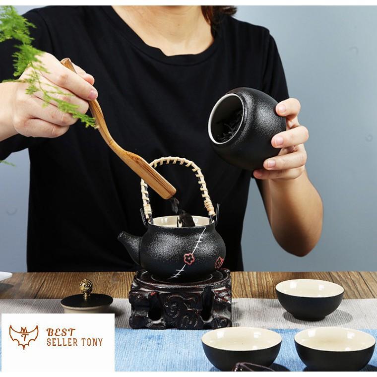 Hot - Ấm trà Nhật Bản hộp gỗ đen huyền bí tráng men cực đẹp 2019