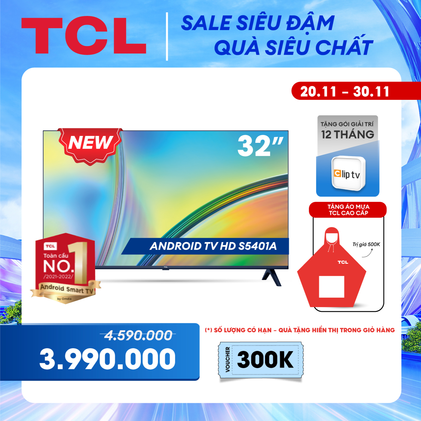 Android TV HD TCL 32inch - 32S5401A - Smart TV - Hàng chính hãng - Bảo hành 2 năm - FBT
