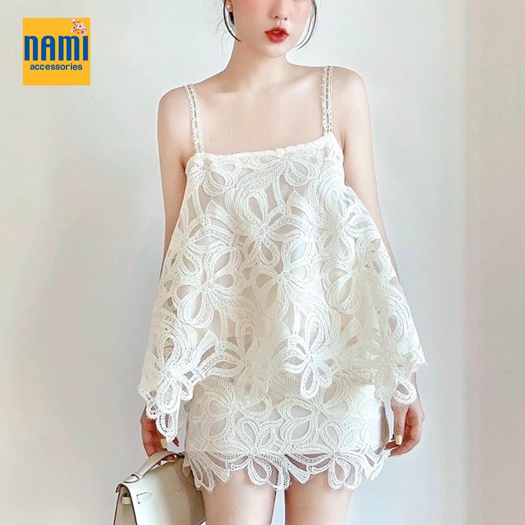 Set áo hai dây kèm chân váy ren hoa nổi tiểu thư nhẹ nhàng sang chảnh - ATNU045