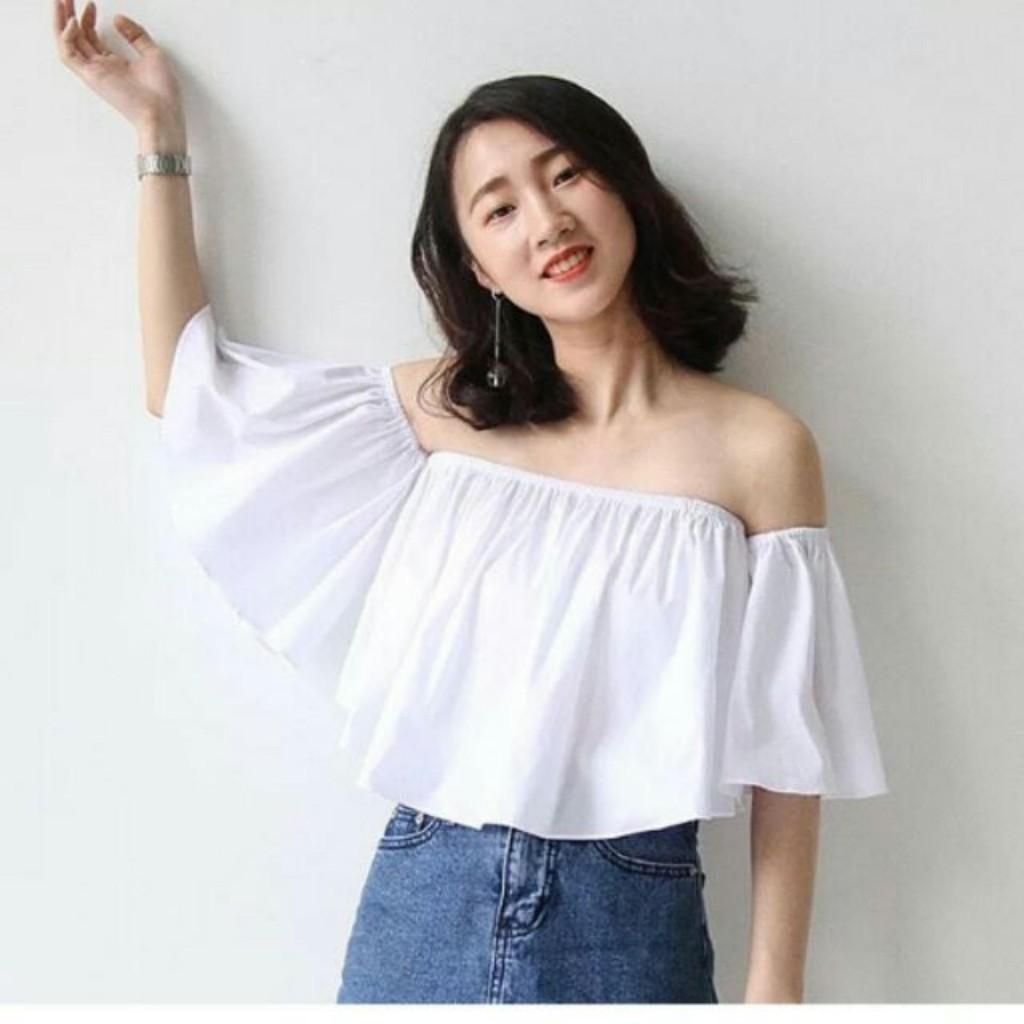 Aó tay rớt nhúng thun trắng