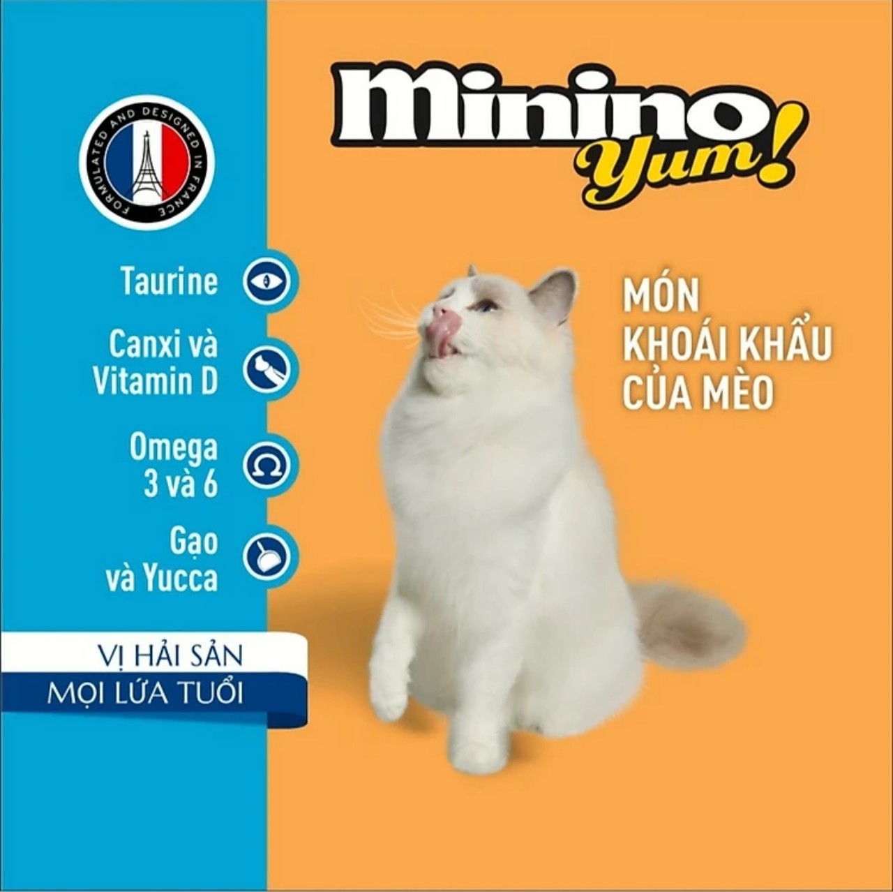 Thức ăn mèo Minino Yum cho mọi lứa tuổi vị hải sản gói 400g