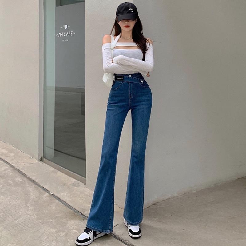 Quần Jean dài Ống Loe Lưng Cao Phong cách Retro Thời Trang Cho Nữ