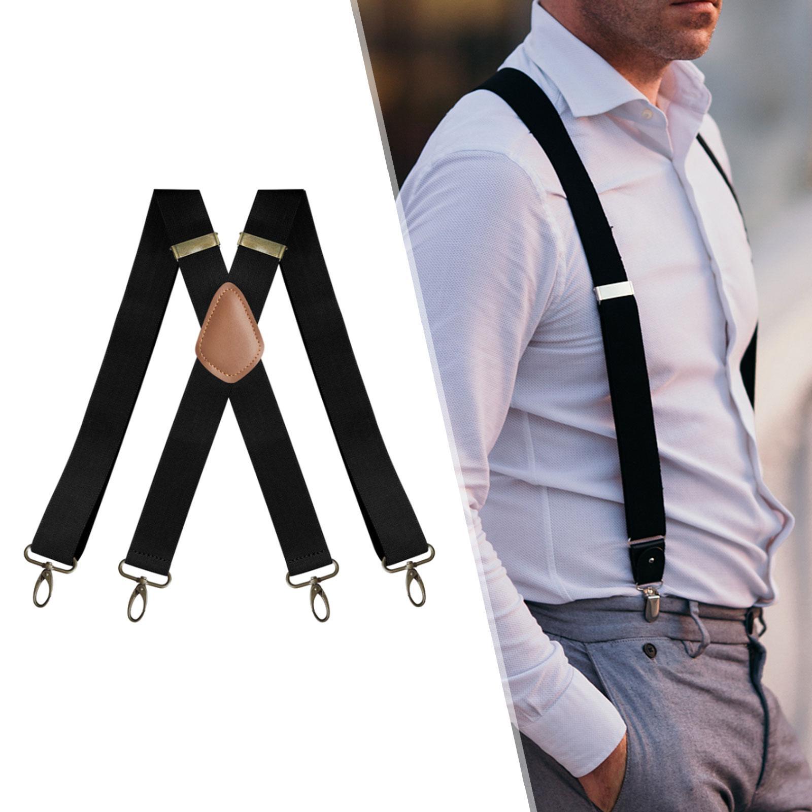 Suspenders for Men Elastic Straps Trouser 4 Clips x Shaped 3.5cm Wide