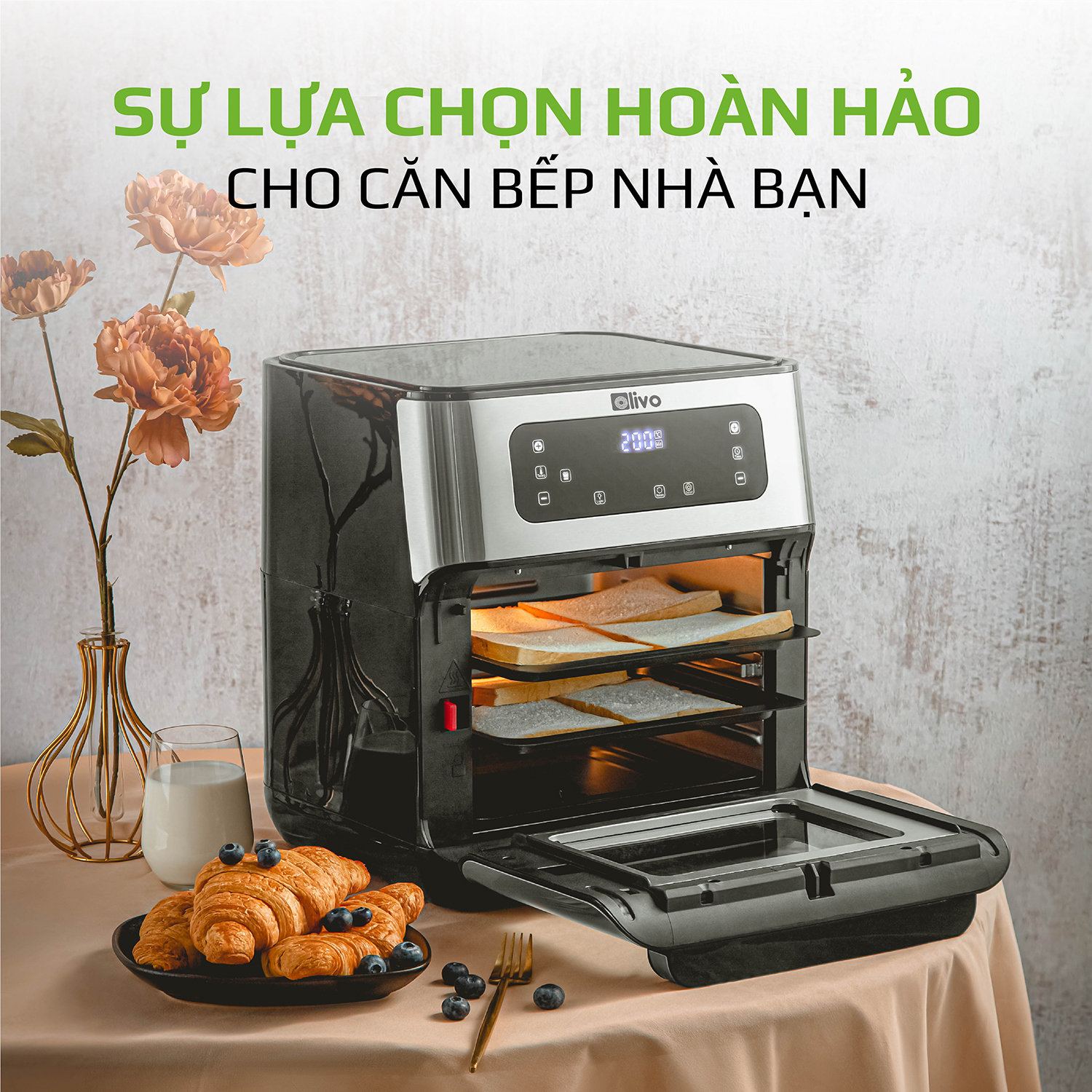 Nồi Chiên Không Dầu OLIVO AF12 [Hàng Chính Hãng] Dung Tích 12L - Công Suất 1800W - Thương Hiệu Mỹ