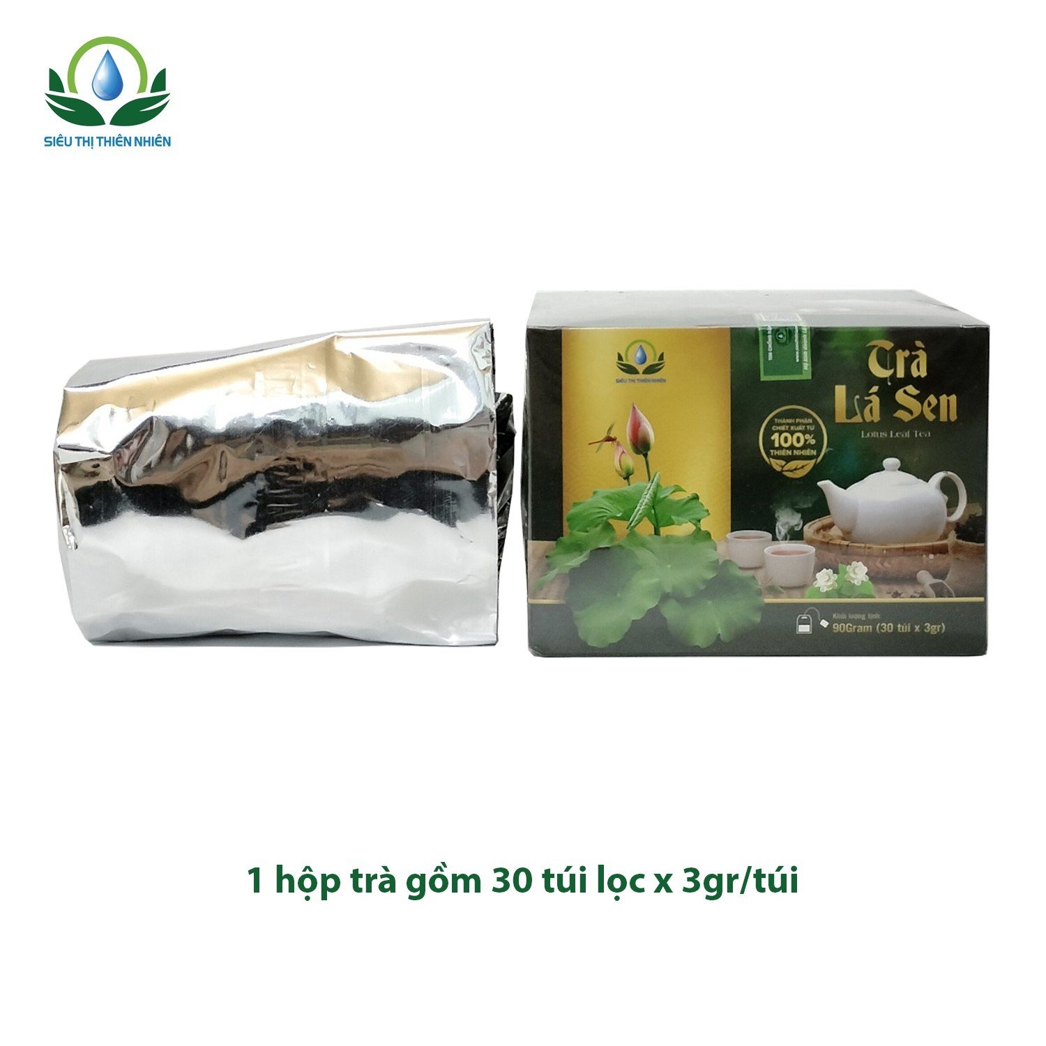 Đặc Sản Đồng Tháp - Trà Lá Sen hộp 30 Túi Lọc x 3Gram giúp giảm chảy máu cam, hạ huyết áp, tan máu tụ của Siêu Thị Thiên Nhiên - 1 hộp 30 túi lọc - OCOP 4 SAO