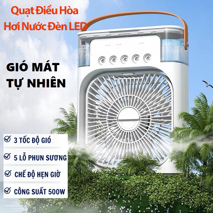 Quạt phun sương, máy điều hòa hơi nước Hàng chính hãng MINI COOLING FAN/ làm mát không khí để bàn làm việc, phòng ngủ, có thể xông tinh dầu, có ngăn đá kèm đèn led, hẹn giờ