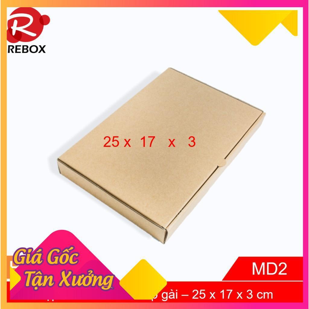 Hộp Carton 25x17x3 - 100 hộp gói hàng quần áo nắp cài dẹt - hộp trơn