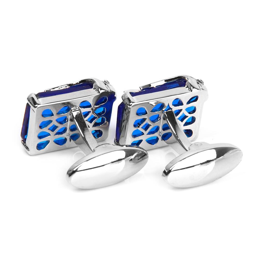 Men's Rectangle Blue Crystal Cufflinks Shirt Cuff Links Wedding Party Gift