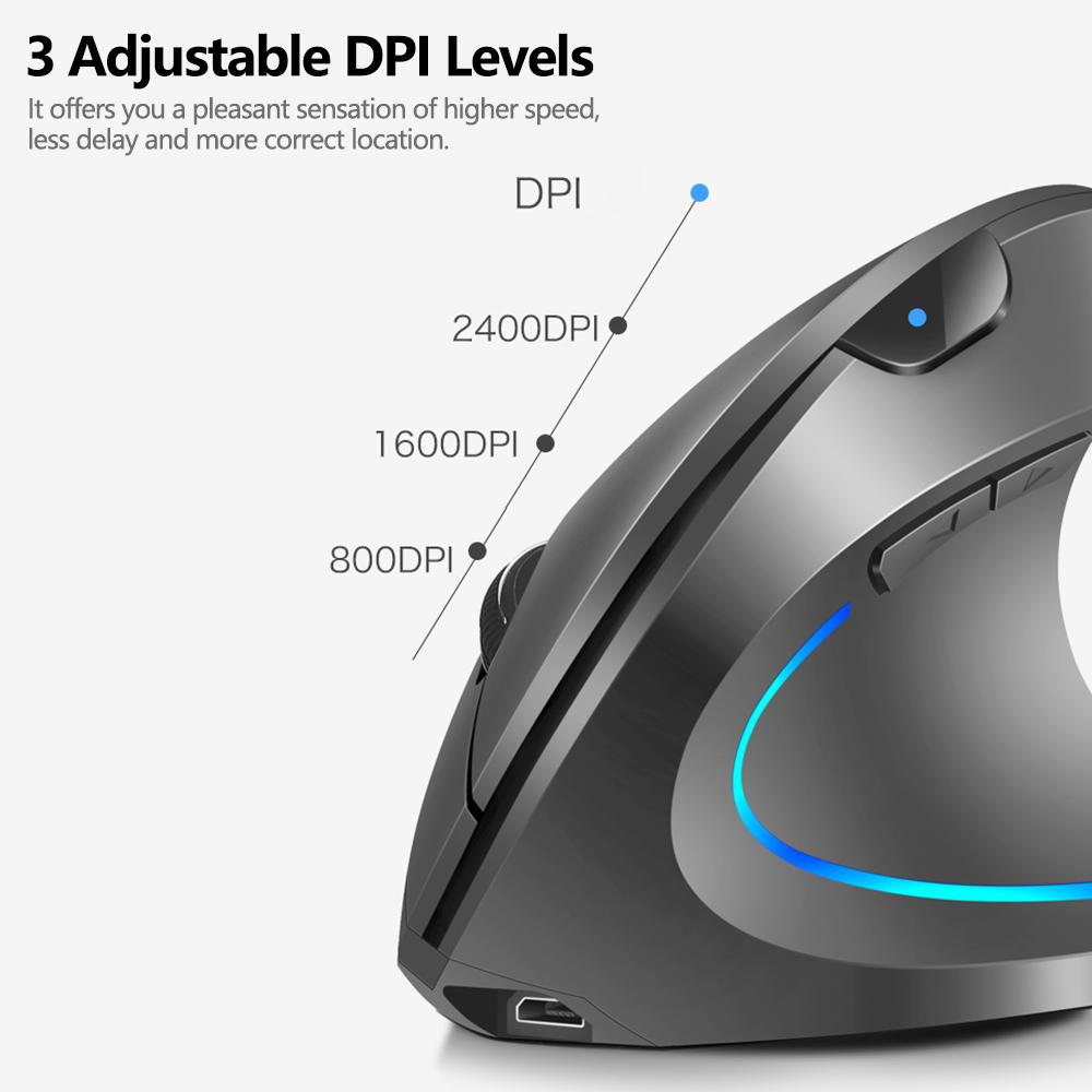 2.4G Wireless Vertical Mouse Rechargeable Upright Ergonomic Mouse 3 Adjustable DPI Levels RGB Flowing Light Plug N Play