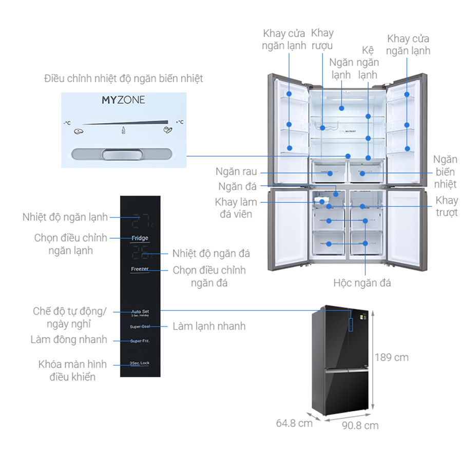 Tủ lạnh Aqua Inverter 549 lít AQR-IG636FM(GB) - Chỉ giao HCM