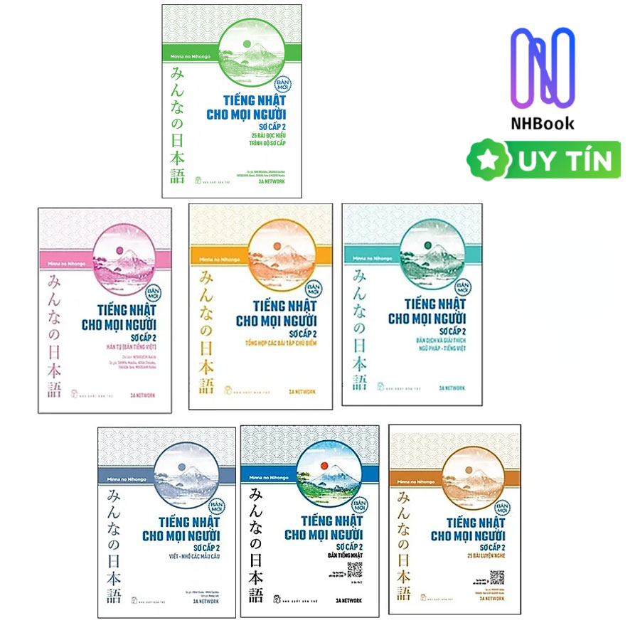 Combo Sách Học Tiếng Nhật-Bộ Minna no Nihongo-Tiếng Nhật Cho Mọi Người-Sơ Cấp 2-Trọn Bộ 7 Cuốn : Hán Tự +Bản Tiếng Nhật+25 Bài Luyện Nghe +Viết- Nhớ Các Mẫu Câu +Bản Dịch Và Giải Thích Ngữ Pháp-Tiếng Việt +Tổng Hợp Các Bài Tập Chủ Điểm + 25 Bài Đọc Hiểu