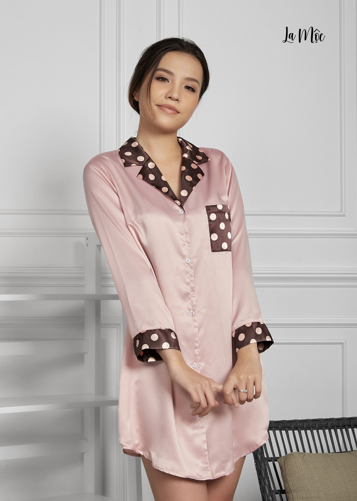 Đầm Pijama Lụa Hàn Cổ Bẻ Maxivic, La Mộc MM112120