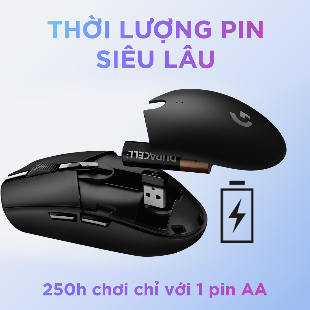 Chuột game không dây Lightspeed Logitech G304 - Cảm biến Hero, 12k DPI, nhẹ, 6 nút lập trình, on-board memory, pin 250h -Hàng Chính Hãng