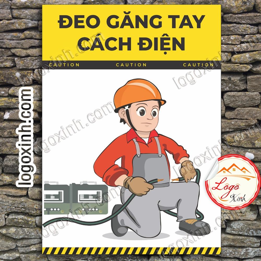 LOGO TEM STICKER CẢNH BÁO YÊU CẦU SỬ DỤNG GĂNG TAY BẢO HỘ CÁCH ĐIỆN KHI LÀM VIỆC - LABOR SAFETY - ELECTRIC GLOVES