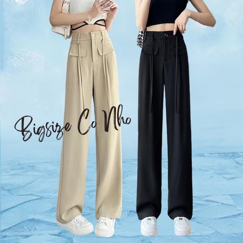 Quần ống suông dài nắp túi bigsize nữ dây kiểu cột BIGSIZE CÔ NHỎ - QDNT - Màu Be
