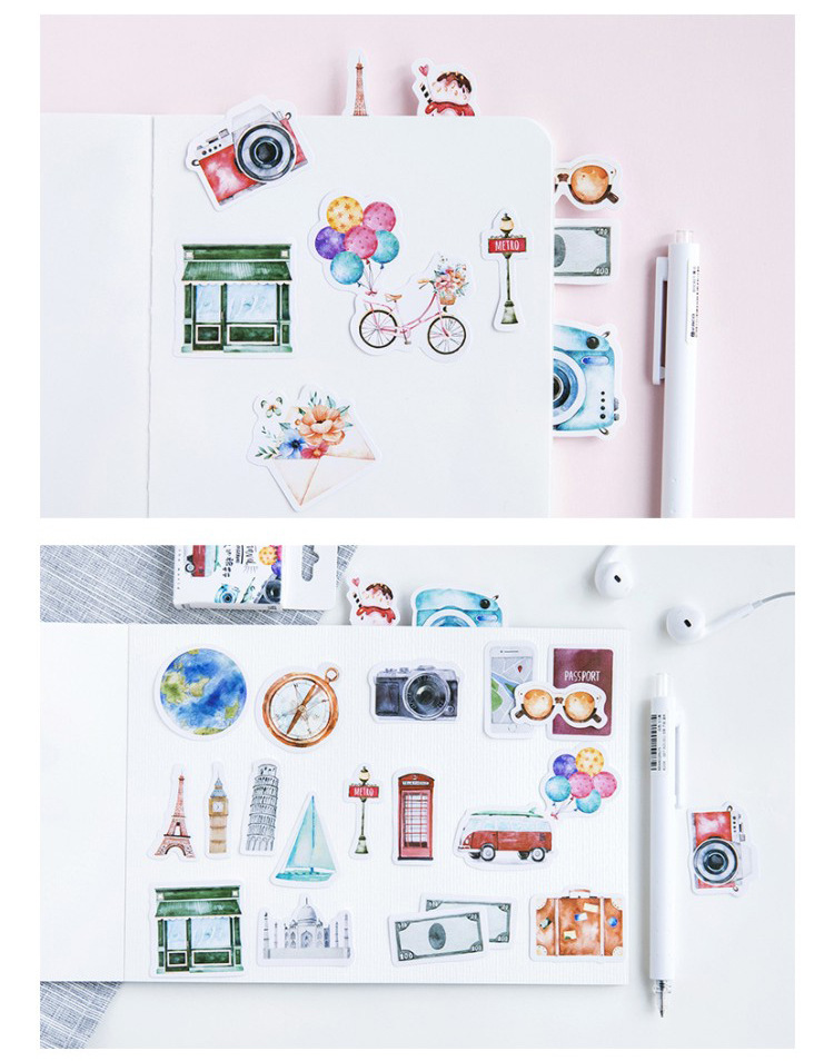 Sticker chủ đề Du Lịch - Hộp 46 miếng dán trang trí sổ tay bullet journal - M132