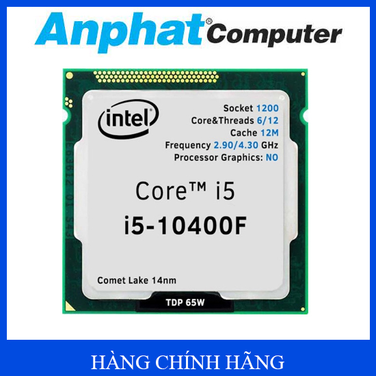 Bộ vi xử lý CPU Intel Core i5-10400F (2.90 GHz up to 4.30 GHz, 6 nhân 12 luồng, 12M Cache, Socket 1200, Comet Lake-S) - Hàng Chính Hãng