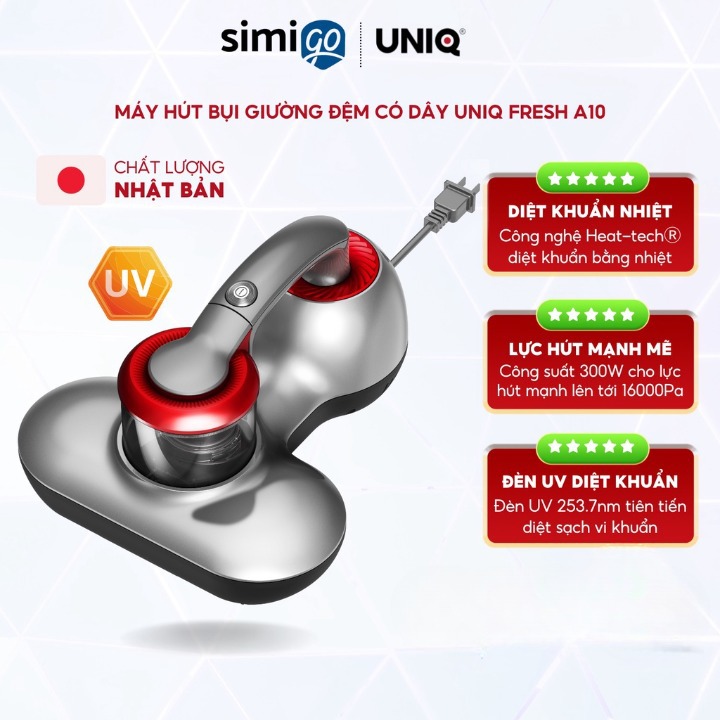 Máy hút bụi giường đệm nệm UNIQ Fresh A10 đèn UV diệt sạch vi khuẩn ga sofa lông có dây 4,5m cao cấp cầm tay mini đa năng -  Hàng chính hãng