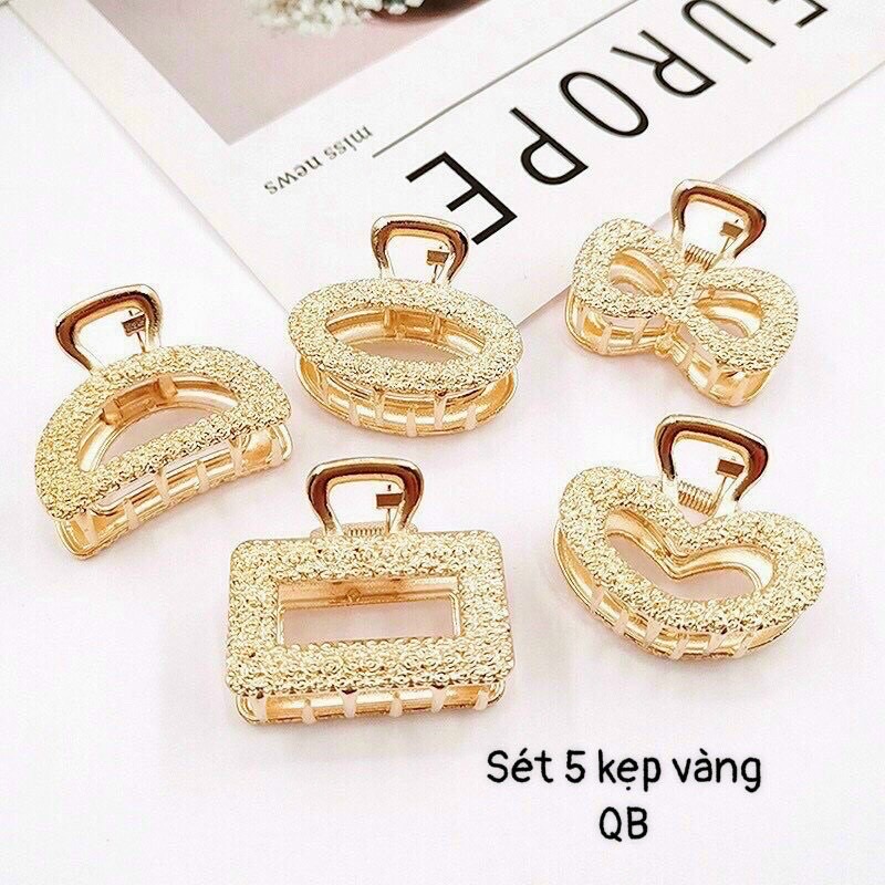 Combo vĩ kẹp tóc 5 món nạm đá màu vàng ,sang chảnh ,siêu xinh ,phụ kiện thời trang dễ thương cute , phù hợp mọi lứa tuổi