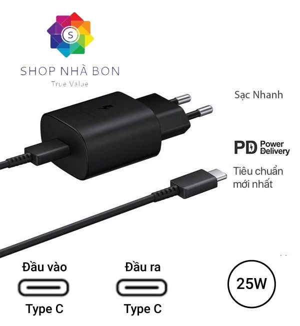 Bộ Sạc Nhanh 25W Dành Cho Samsung  Chân Cắm Type C - Đen