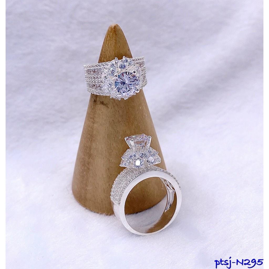 NHẪN KIM CƯƠNG ĐÍNH ĐÁ XANH NHẠT N295