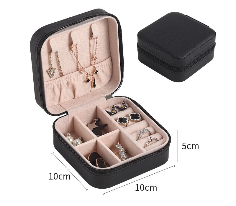 Hộp Đựng Trang Sức Du Lịch Bằng Da Pu Có Khóa Kéo Size 10x10x5cm