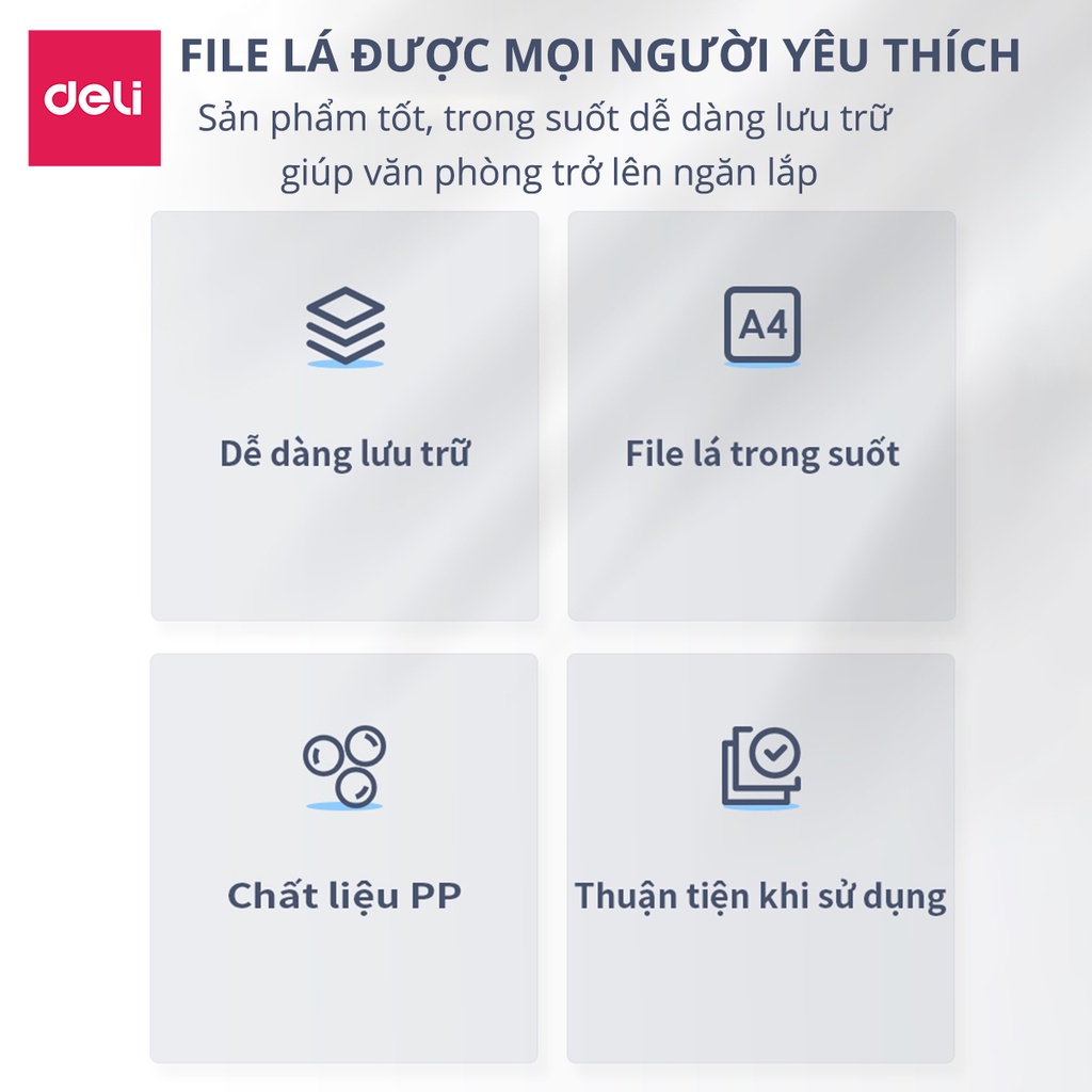 File Lá Học Sinh A4 Deli - 30/40 Lá - Xanh Dương/Hồng/Trắng - 1 Chiếc - 72493 / 72494