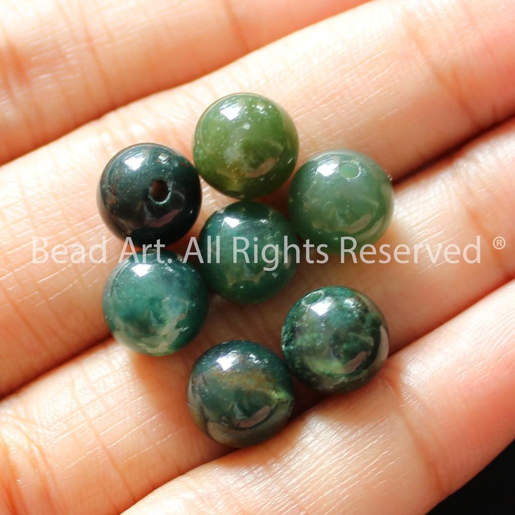 8MM Đá Mã Não Rêu, Moss Agate Xanh Lá Tự Nhiên, Mệnh Hoả, Mộc, Vòng Tay Phong Thuỷ, Chuỗi Hạt - Bead Art