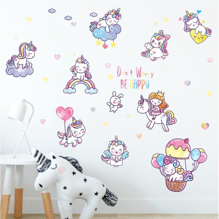 Decal dán tường trang trí - KỲ LÂN HỒNG ĐÁNG YÊU CHO BÉ