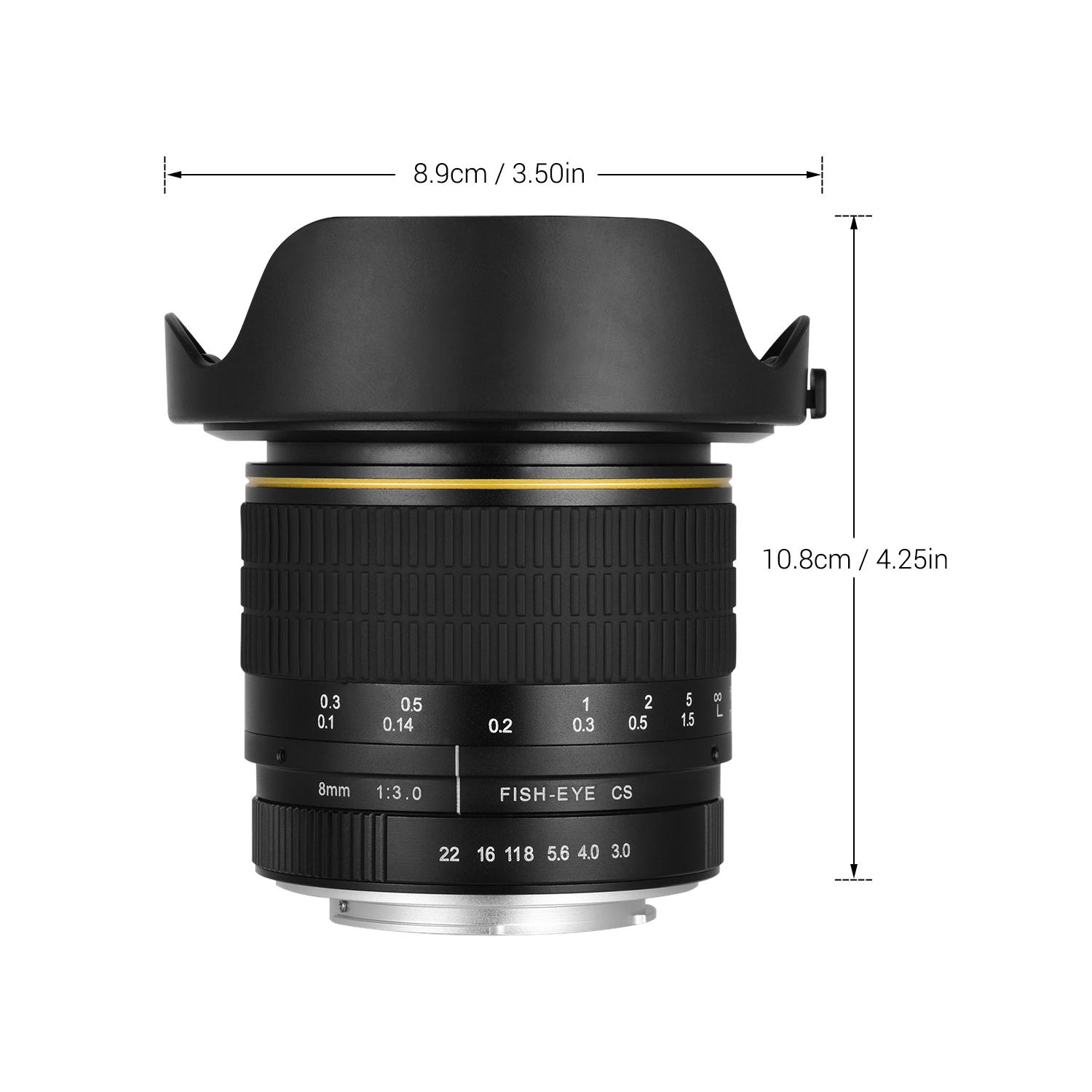 8mm f3.0 Fisheye Lens APS-C Manual Focus Ultra Wide Angle for APS-C Compatible with Canon Camera