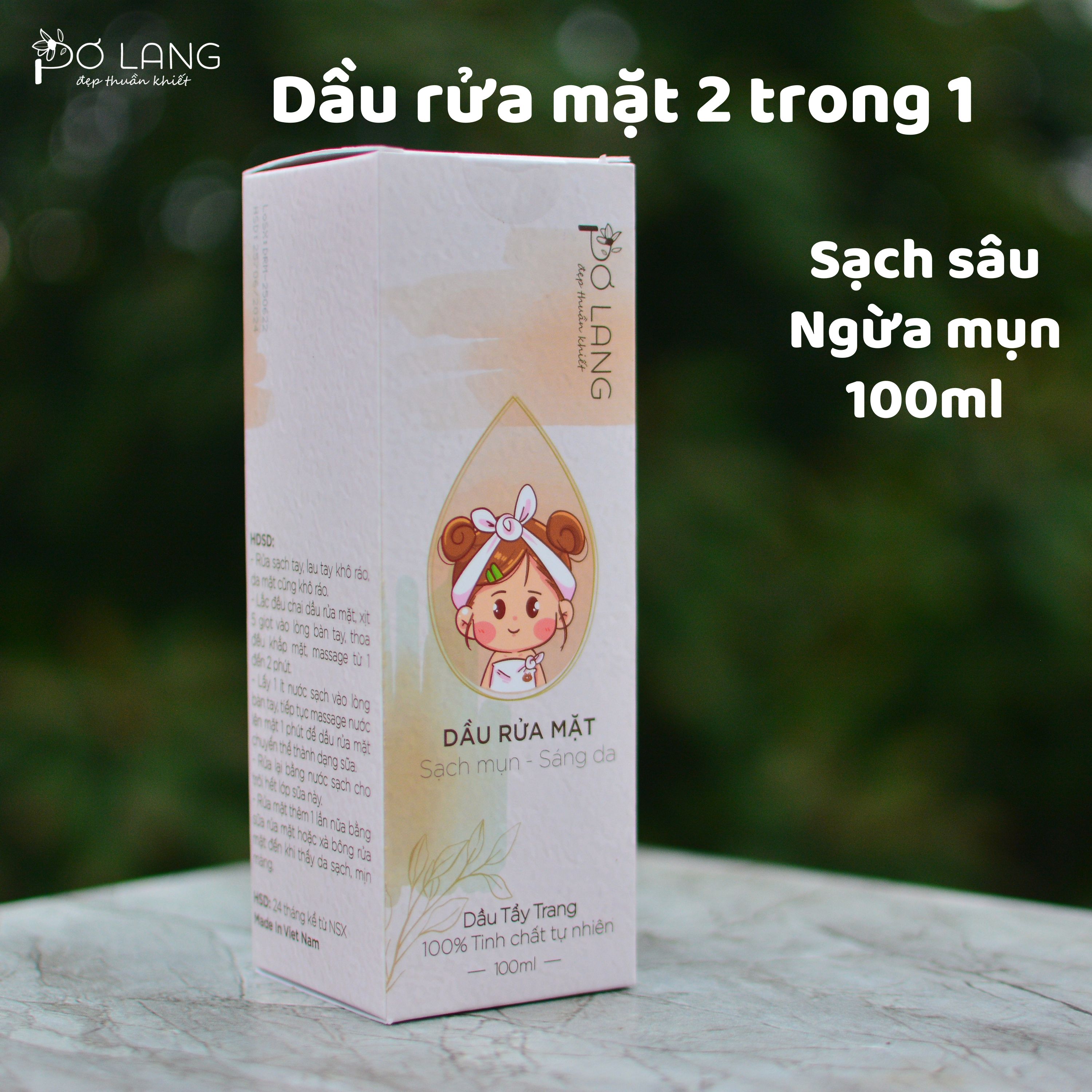 Dầu rửa mặt tẩy trang Pơ Lang hỗ trợ làm sạch sâu  2 trong 1 - chai 100ml