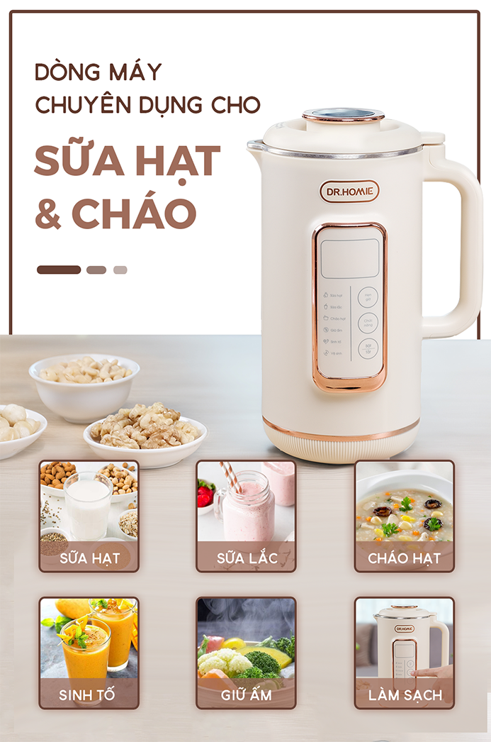 [Hàng Chính Hãng] Máy Làm Sữa Hạt DrHomie AN60 - Phiên Bản Chống Khê, Chống Trào Hàng Đầu Việt Nam - Bảo Hành 12 Tháng