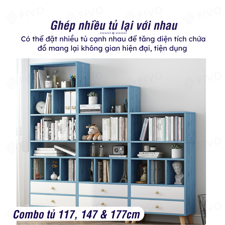 Tủ Đựng Sách Gỗ MDF Đa Tầng FIVO FB61 Có Hộc Kéo Phong Cách Hàn Quốc Dễ Dàng Lắp Ráp Màu Xanh - Hàng Chính Hãng