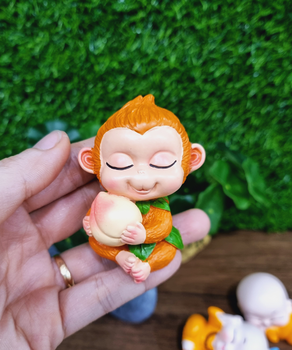 Bộ 04 chú khỉ con size 7cm - tặng kèm túi 50 xu vàng mini may mắn