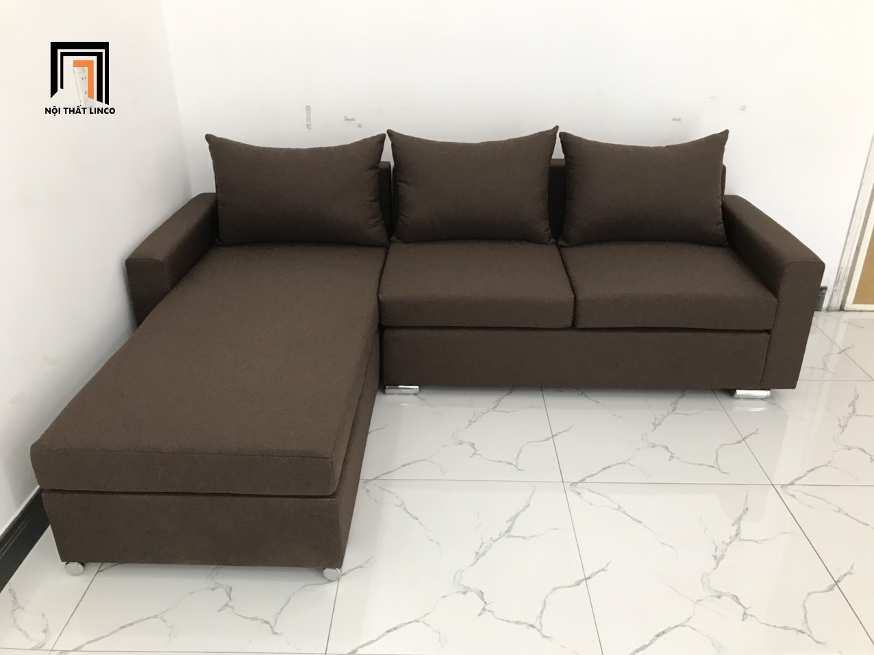 Bộ ghế sofa góc L màu nâu đậm nhiều kích cỡ