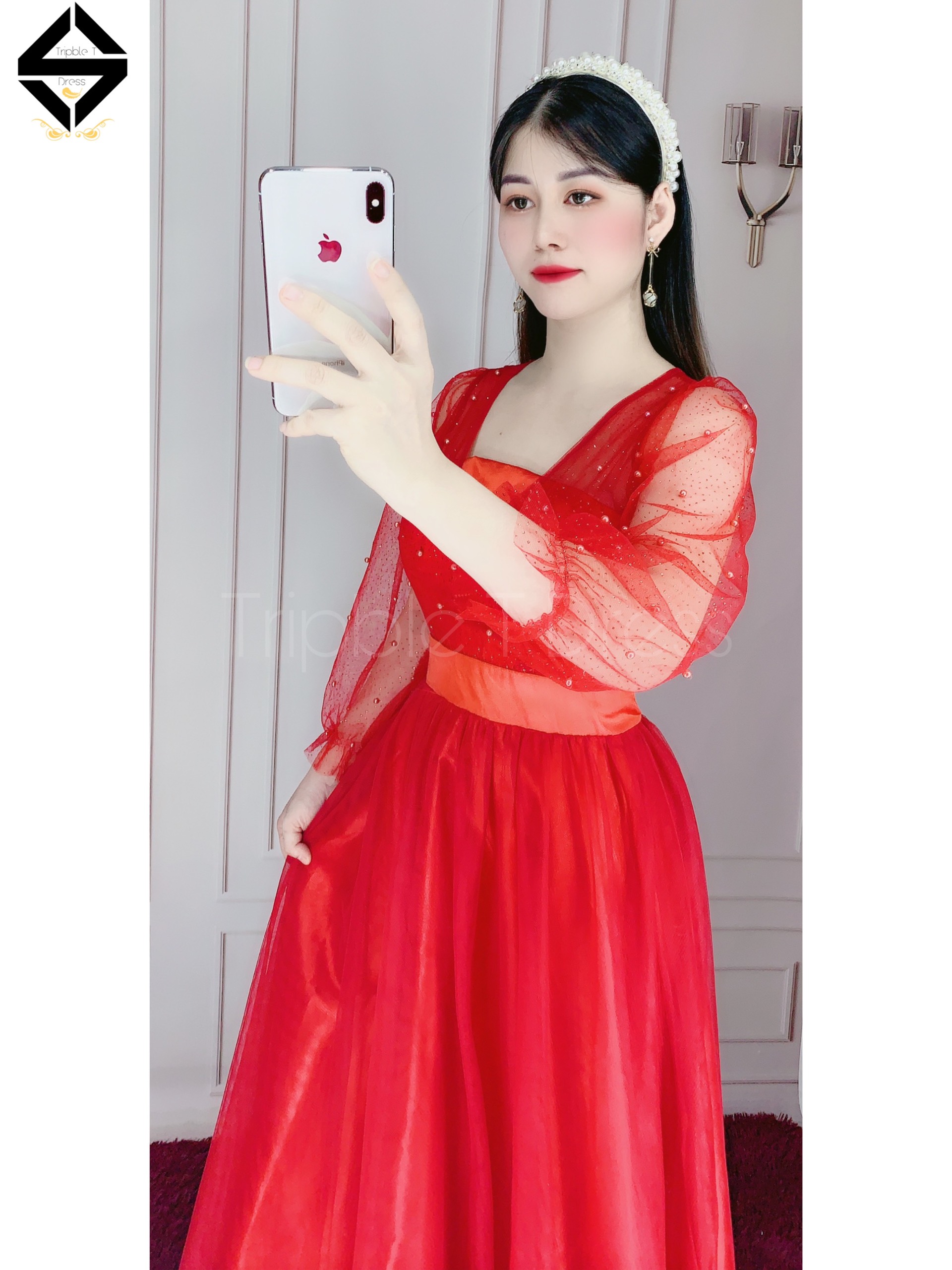 Đầm maxi dự tiệc mặc cưới lưới nhũ TRIPBLE T DRESS - size M/L (ảnh/video thật) MS170V