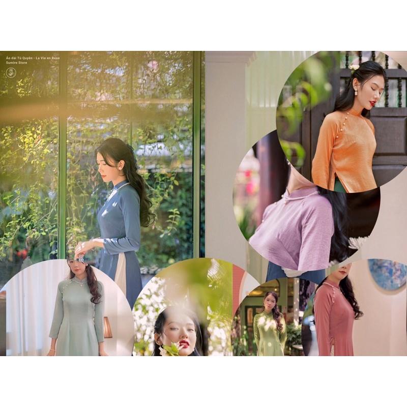 Áo dài lụa ngọc kết cổ thiết kế