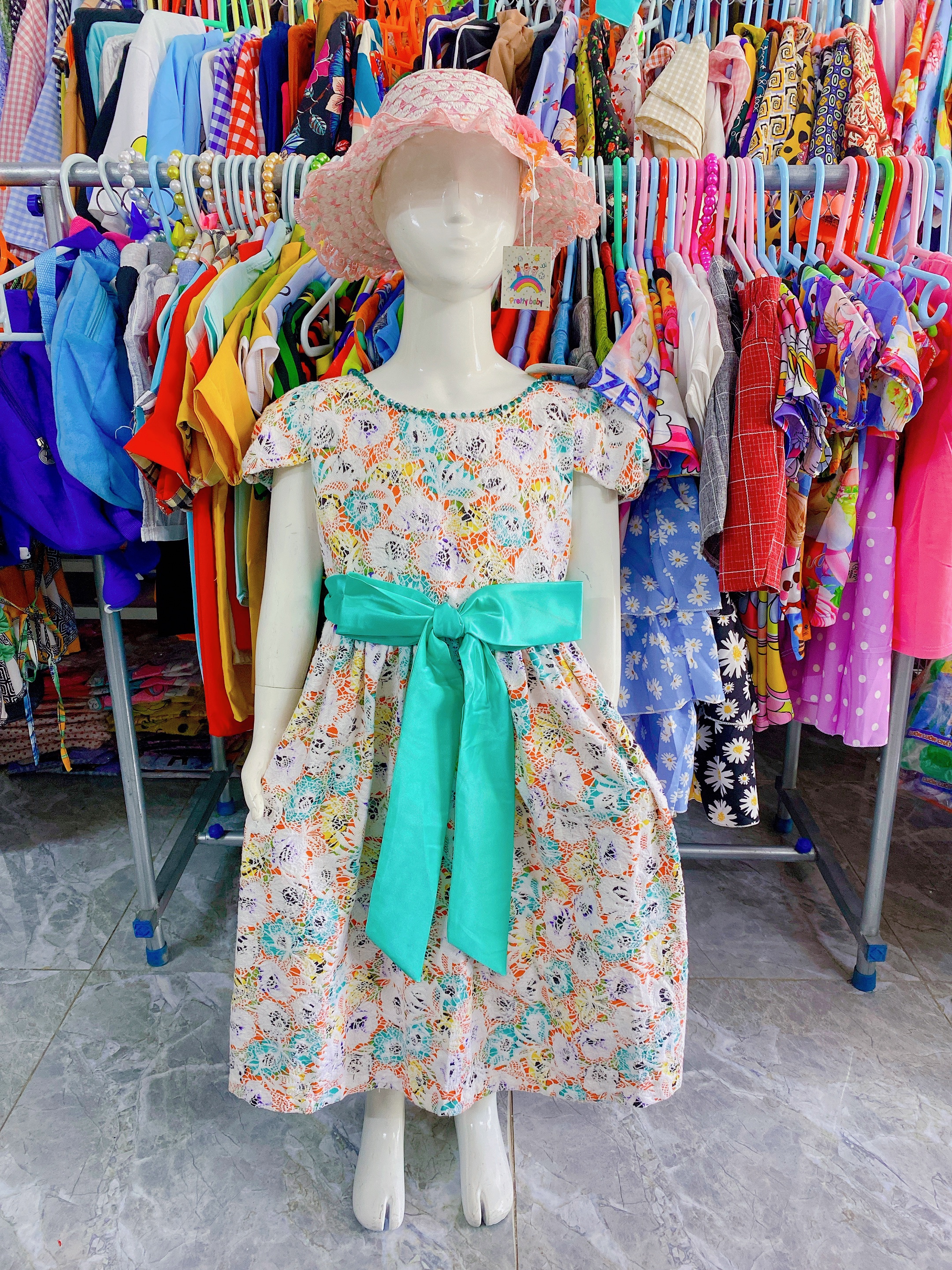 Đầm Bé Gái Size 7-24Kg, 5 Tháng Đến 6,5 Tuổi Công Chúa Hoa Phối Nơ Đính Ngọc, Đầm Dự Tiệc SUMI