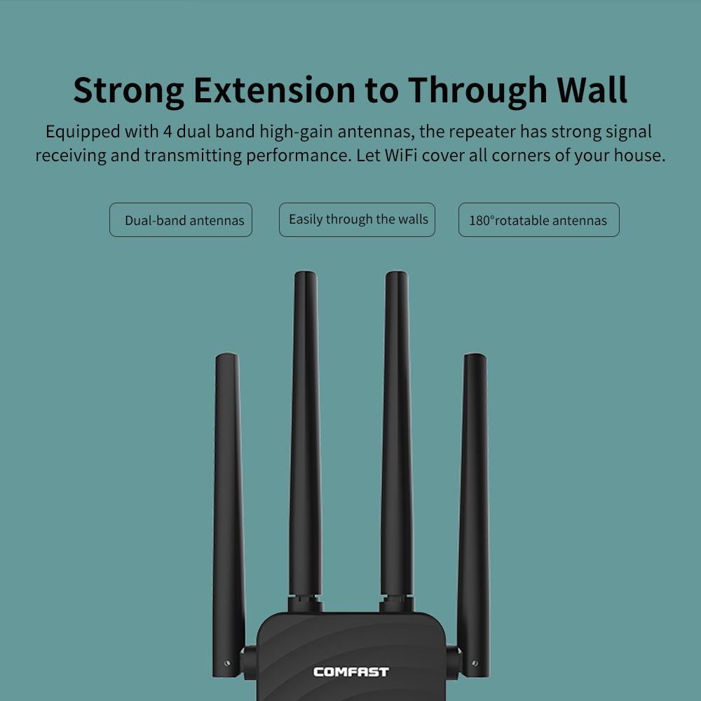Bộ lặp WiFi COMFAST Bộ định tuyến không dây băng tần kép 1200Mbps Chế độ AP Bộ mở rộng WiFi 2.4G & 5.8G Bộ lặp không dây