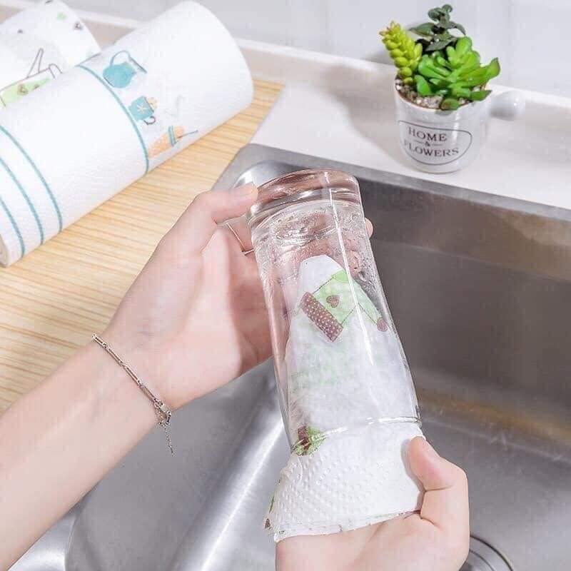 Combo 4 Cuộn giấy lau nhà bếp đa năng KT 25x25cm siêu dai giặt đi tái sử dụng được nhiều lần - Giấy thấm dầu thức ăn