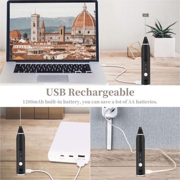 Máy tạo bọt cafe, máy đánh trứng sạc usb cầm tay mini cao cấp 2 đầu