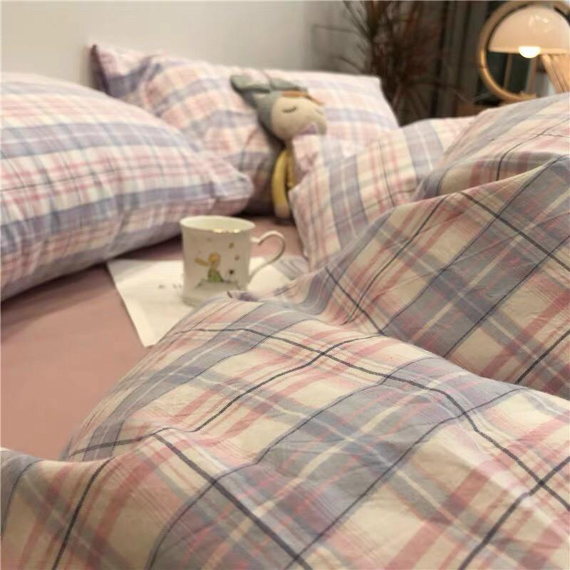 Bộ chăn ga gối Cotton Poly M2T bedding hồng vintage, vỏ chăn mền, drap giường và 2 vỏ gối