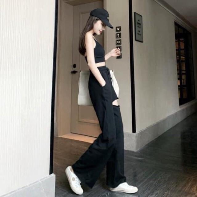 Quần Jogger nữ SPUN 4 Màu rách đùi Da Ca Cao Cấp