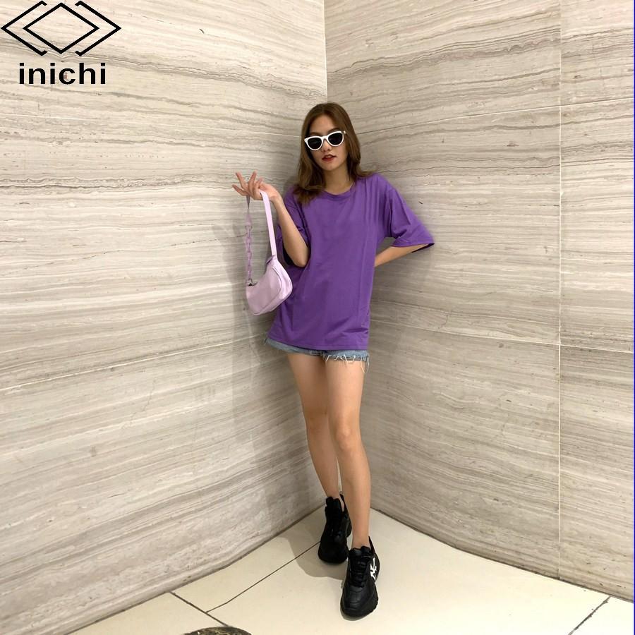 Áo thun trơn tay lỡ Unisex INICHI form rộng cá tính vải cotton co giãn 4 chiều - 8 màu IC614