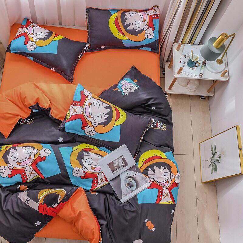 Bộ chăn ga gối Cotton poly M2T Bedding Lufy mũ rơm, vỏ chăn mền, drap nệm và 2 vỏ gối