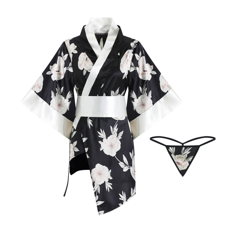 Váy ngủ lụa satin kimono Nhật Bản