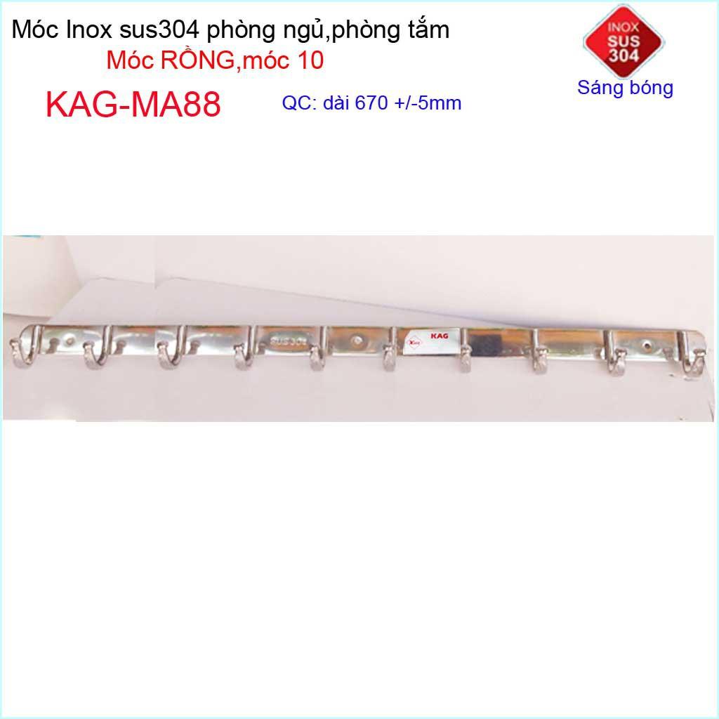 Móc rồng treo quần áo inox 304 cao cấp dày, móc 10 móc treo đồ nhà tắm KAG-MA88