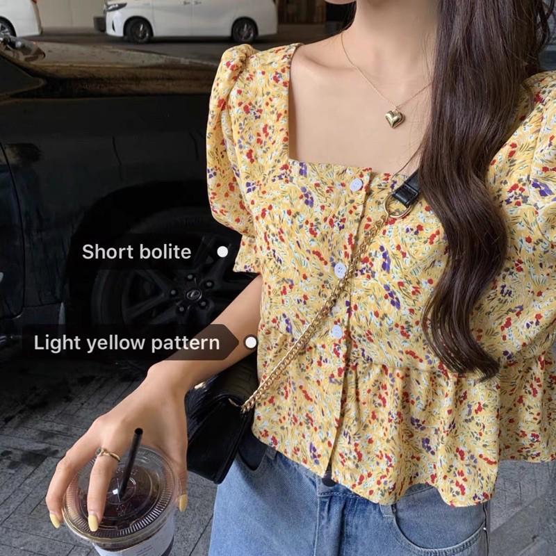 MS123 Áo croptop hoa nhí tay bồng