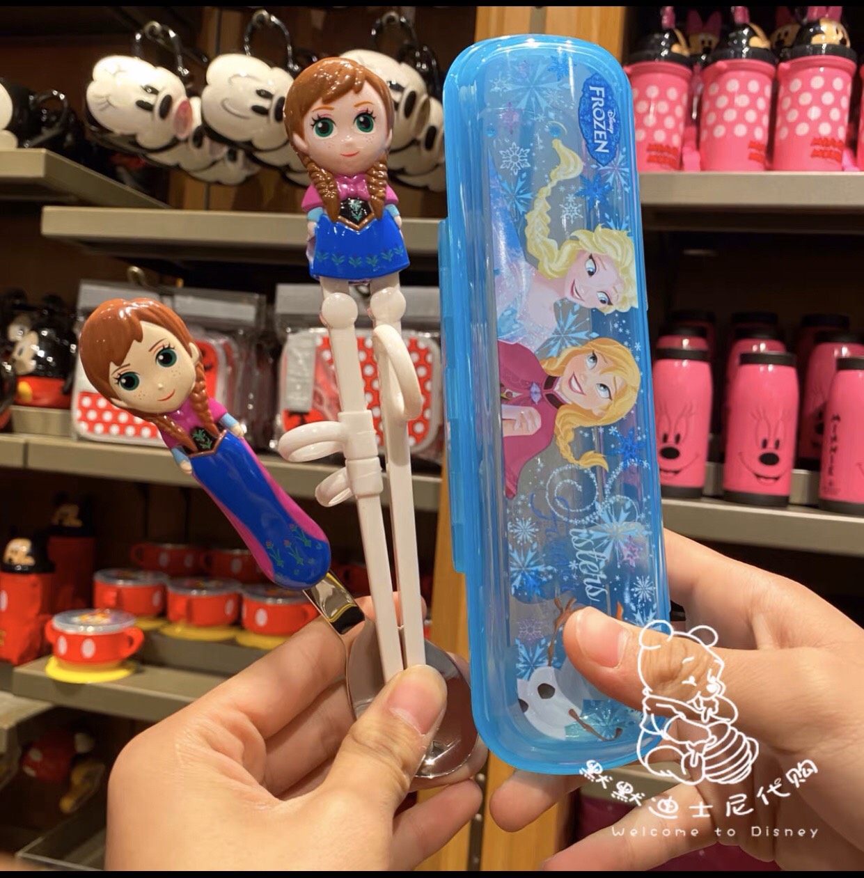 Set muỗng, đũa tập ăn kèm hộp đựng hình công chúa Anna Frozen 3D siêu xinh cho bé gái - PDP2190