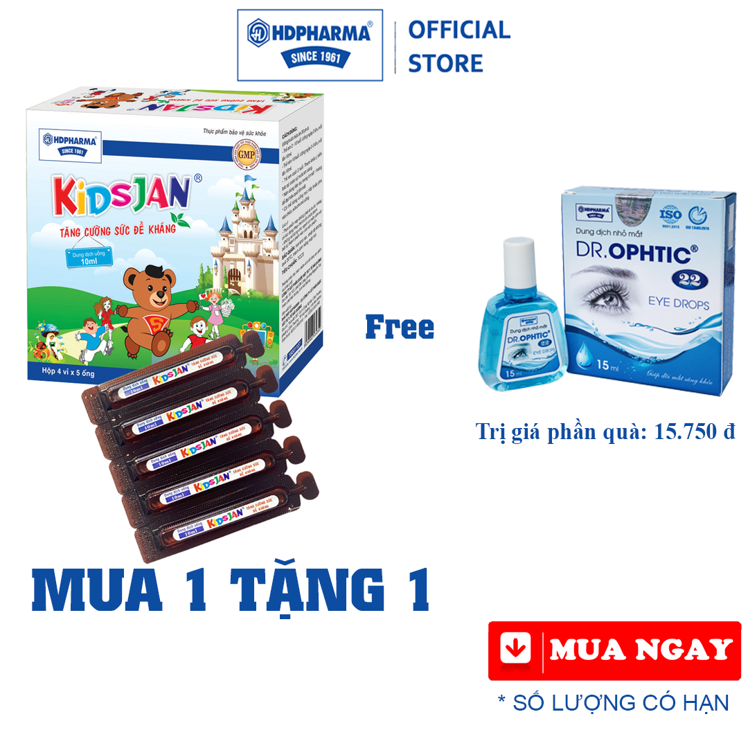 KIDSJAN Tăng Cường Sức Đề Kháng - HDPHARMA - Bổ Sung Acid Admin, Hỗ Trợ Cơ Thể Khỏe Mạnh (Hộp 4 Vỉ x 5 Ống x 10ml)